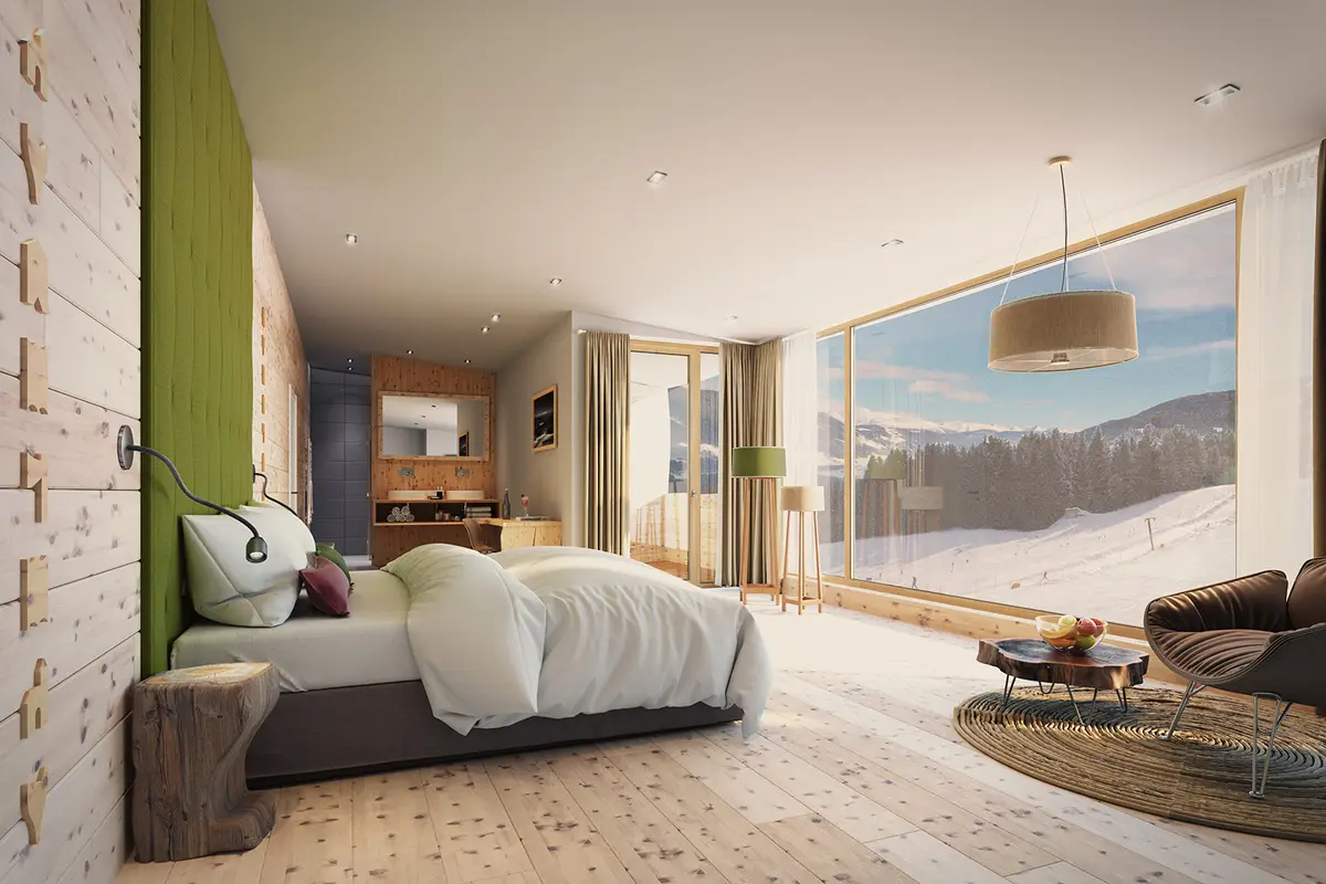 ALMGUT Mountain Wellness Hotel — Luftbild des gesamten Hotelareals