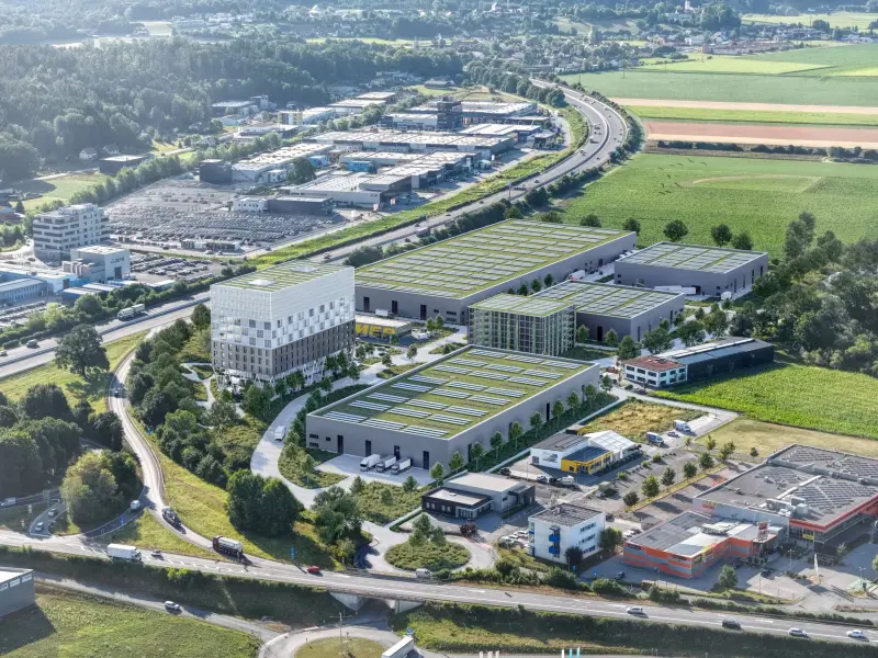 Luftaufnahme-Rendering Business Tower Styria Graz — Hochhaus-Gewerbeprojekt für Immovate, 3D Visualisierung