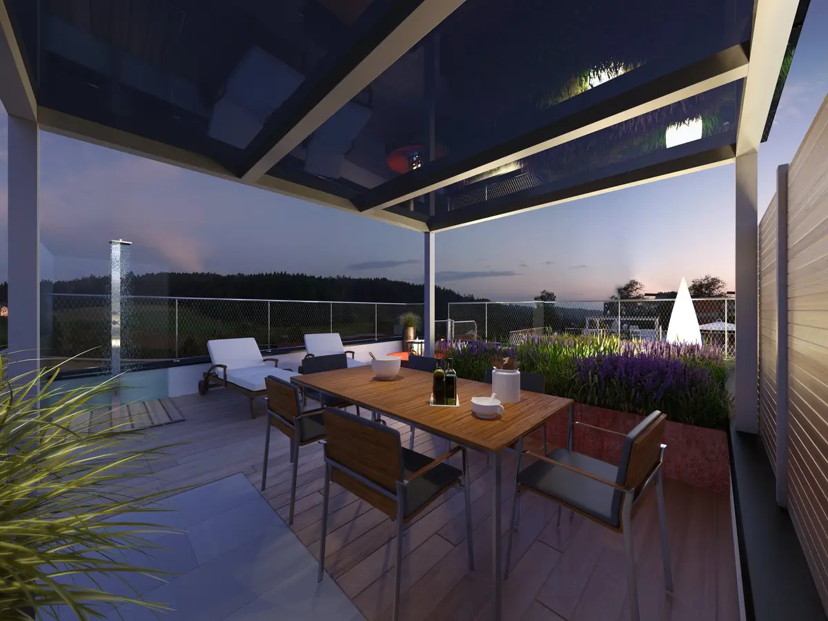 Graziös Barock Suite Terrasse bei Nacht
