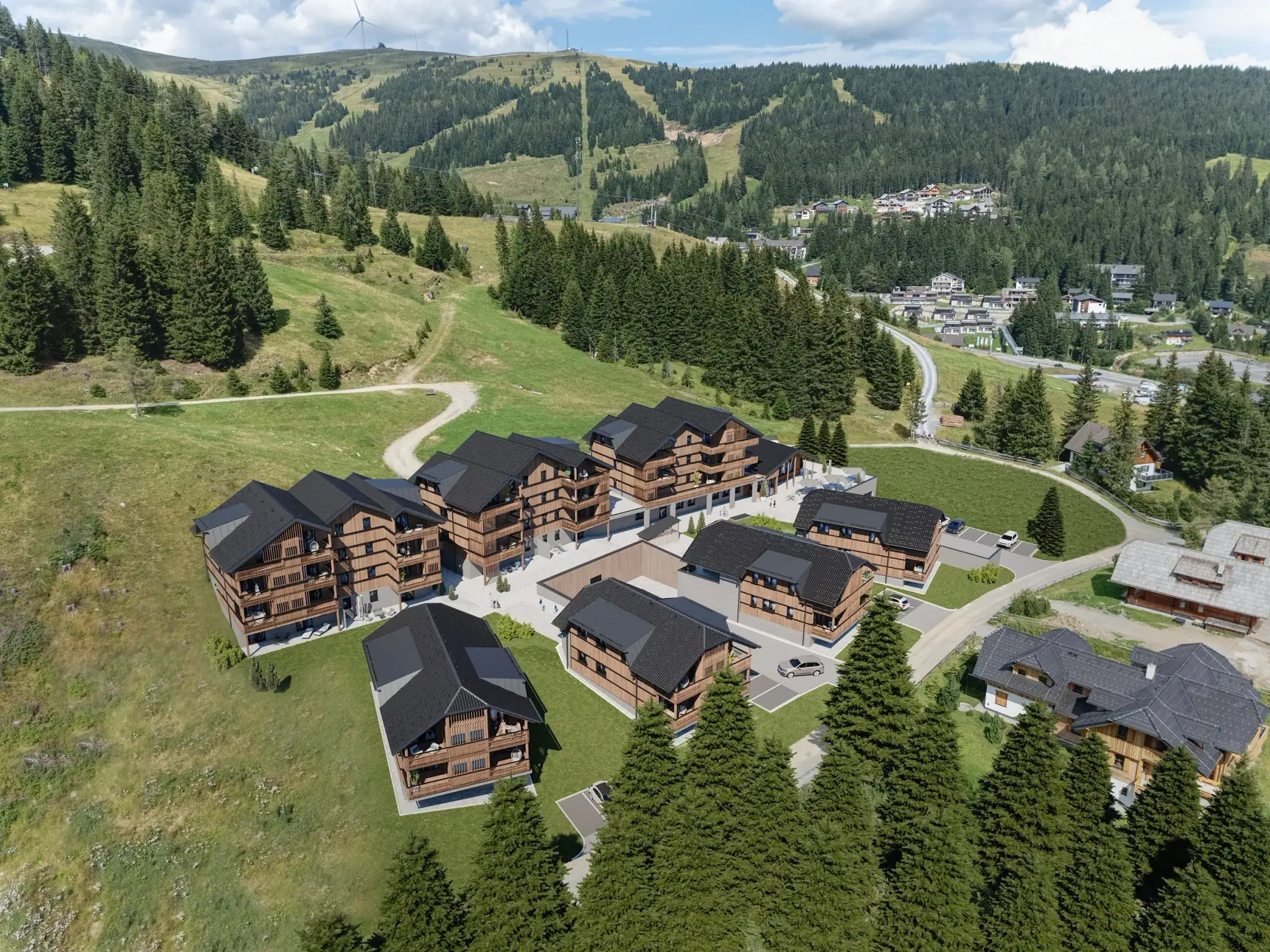 Almappartements Lachtal — Luftbild mit 3D Visualisierung