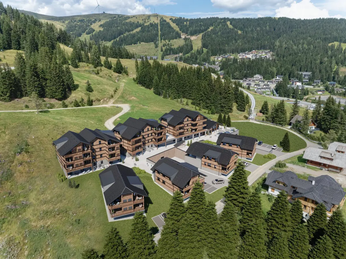 Almappartements Lachtal — Luftbild mit 3D Visualisierung