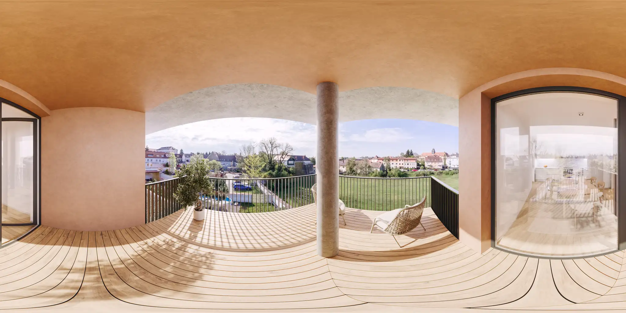 ÖWG Wohnbau Fürstenfeld — 360°-Panorama der Terrasse mit Ausblick