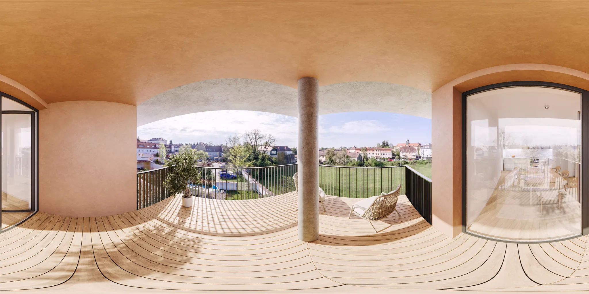 ÖWG Wohnbau Fürstenfeld — 360°-Panorama der Terrasse mit Ausblick