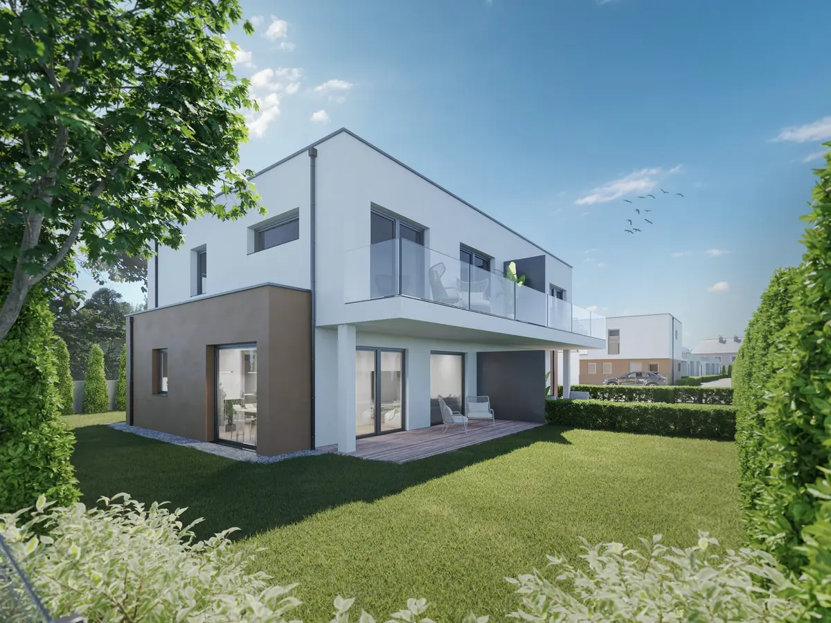 Wohnanlage Straß Bauabschnitt 2 — Gartenansicht 3D Visualisierung