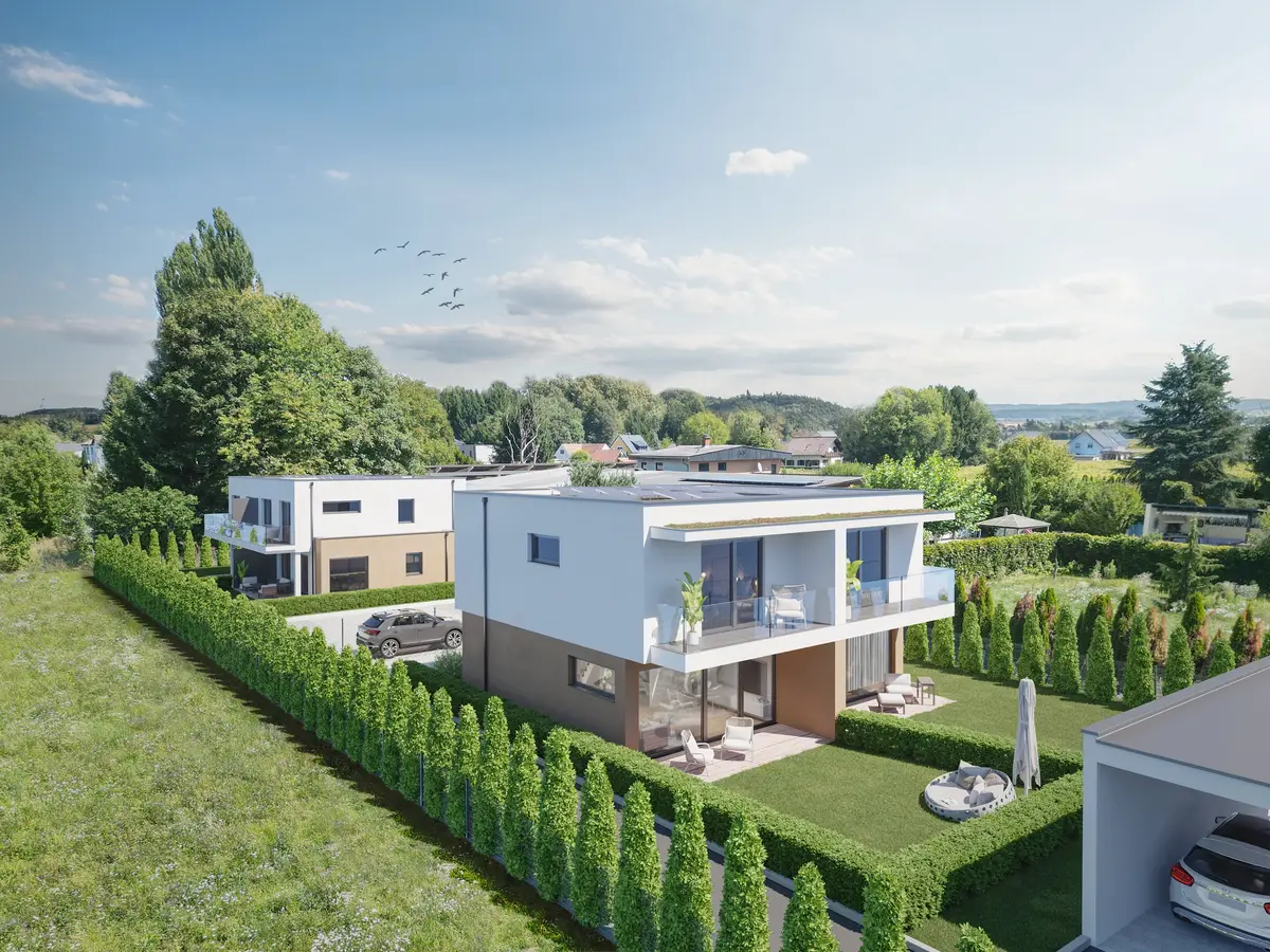 Wohnanlage Straß Bauabschnitt 2 — Luftansicht 3D Visualisierung
