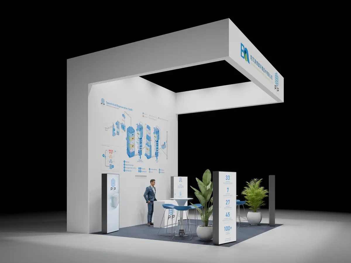P&P Industries Messestand — Perspektivansicht, Rendering