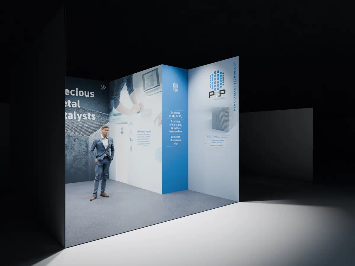 P&P Industries ACHEMA-Messestand — Precious Metal Catalysts Wand, Rendering