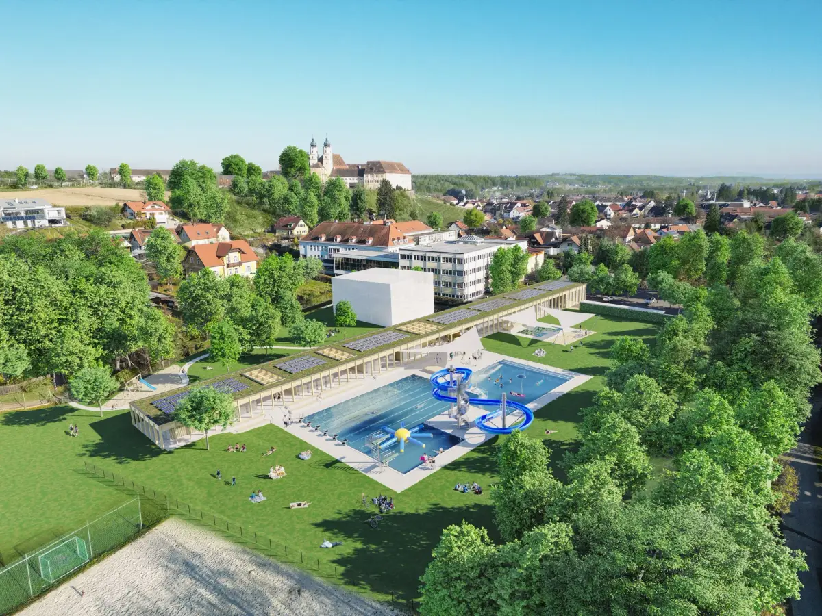 Freibad Stainz — Hauptansicht der modernisierten Anlage