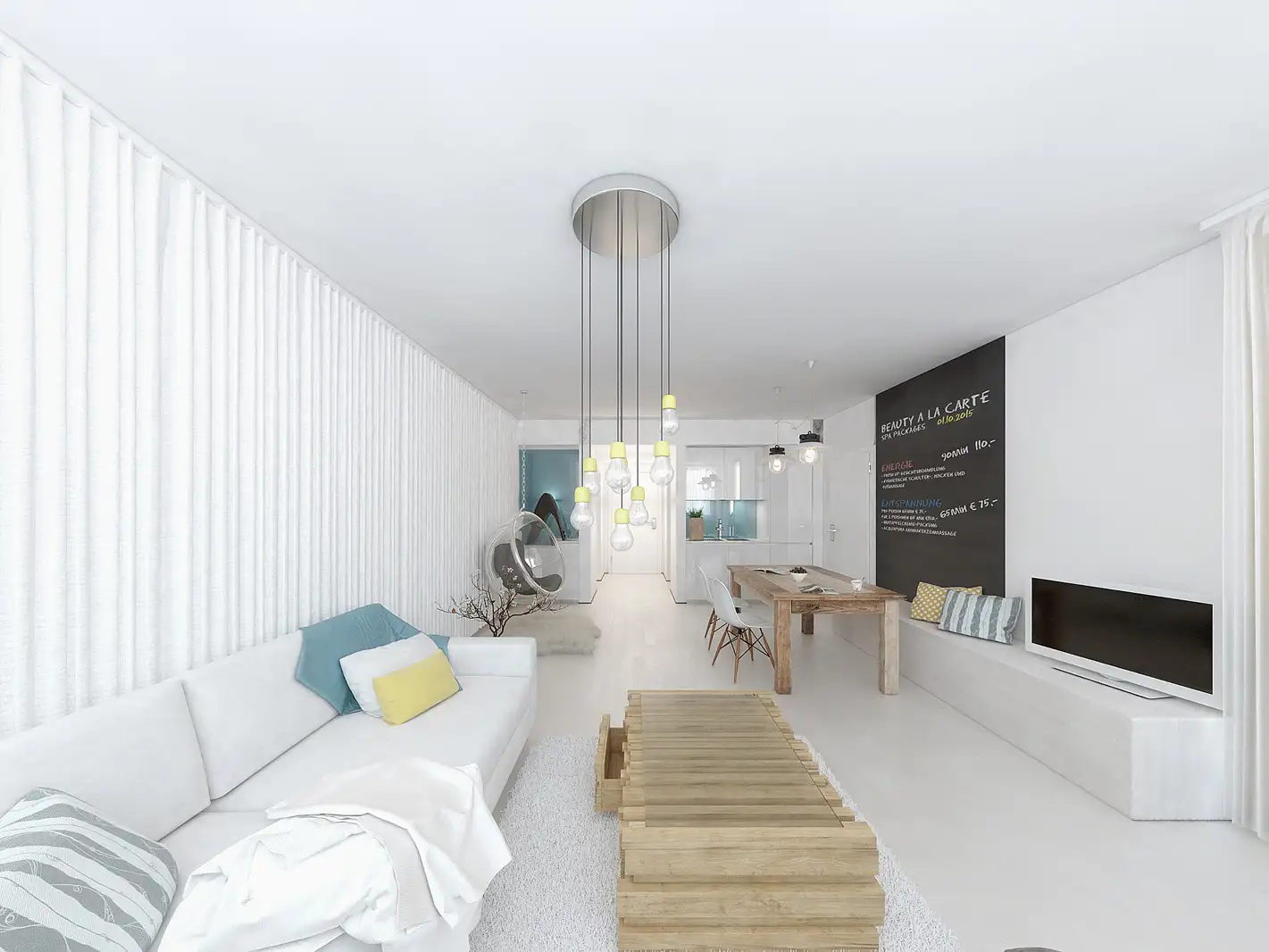 Relax Suite Modern — Wohnzimmer mit Designermöbeln und Tafel-Highlight