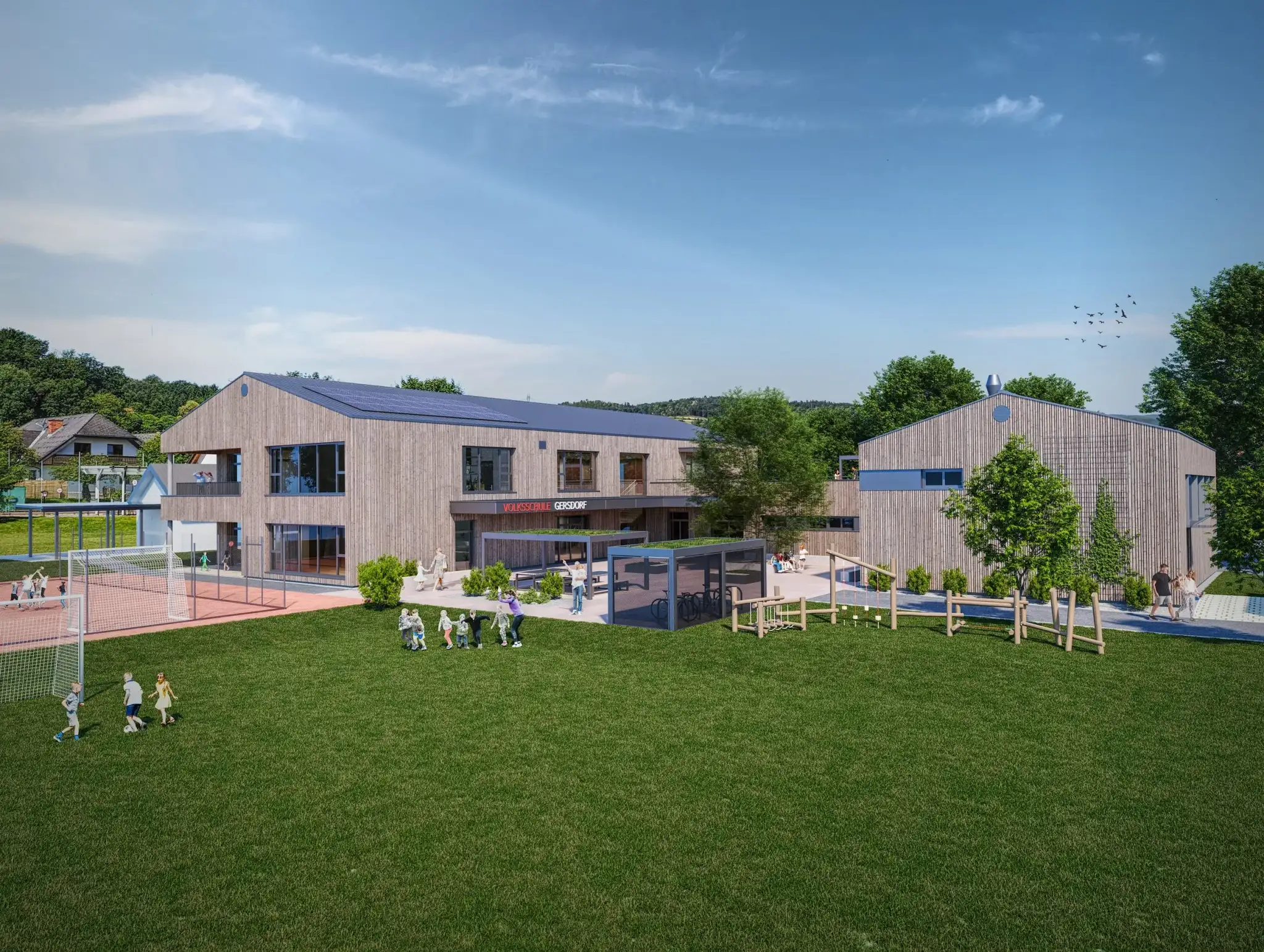 Volksschule Gersdorf Oststeiermark — Schulgebäude Wettbewerbsbeitrag 3D Visualisierung