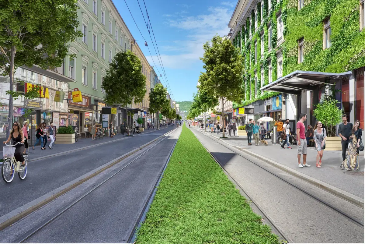 Stadt Allee Graz — Annenstraße Visualisierung der grünen Achse
