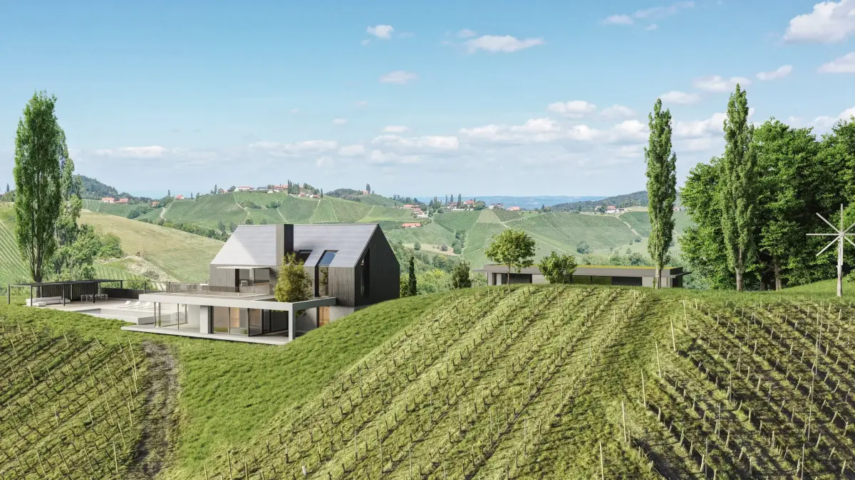 Villa S Südsteiermark — Südansicht 3D Visualisierung